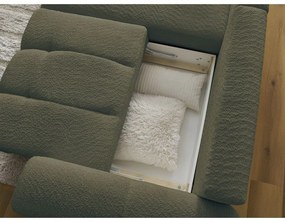 Rozkładany/ze schowkiem narożnik z materiału bouclé (lewostronny/z szezlongiem) w kolorze khaki Roxelane – Bobochic Paris