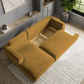 Masseno Narożnik SENTI z funkcją spania i pojemnikiem na pościel Narozniki L, Rozkładana sofa - Żółty, KRONOS 01