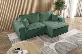 Narożnik z funkcją spania w kształcie L Bohoo, tkanina Raven, Jasnozielony, Prawy