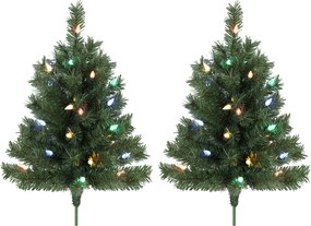 HOMCOM Podświetlana choinka 60 cm, zestaw 2 szt., sztuczna, z 60 kolorowymi diodami LED, 130 zakończeń gałązek, zielony | Aosom PL