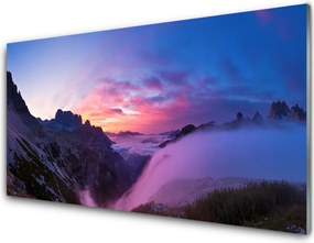 Panel Szklany do Kuchni Wschód Słońca w Zamglonych Szczytach