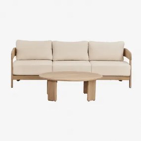 Zestaw Do Salonu Z 3-osobową Sofą I Stolikiem Kawowym Z Drewna Akacjowego Uleno Jasny Akacjowy Brąz - Sklum