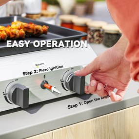 Outsunny Grill Gazowy 8000BTU/2,4 KW z 2 Palnikami ze Stali Nierdzewnej 44 x 44,5 x 19 cm Srebrny+Czarny