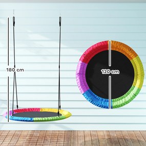 AIYAPLAY Huśtawka Gniazdowa Regulowana Ø 120 cm, Udźwig 300 kg, Dla Dzieci 3-8 lat, 120 x 120 x 180 cm, Wielokolorowa | Aosom PL