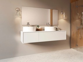 Wisząca szafka z podwójną umywalką do łazienki, w kolorze białym - L150 cm - ISAURE II