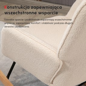 HOMCOM Retro Fotel Bujany, Drewno Lite, Fotel relaksacyjny, 92 cm x 71 cm x 101 cm, Beżowy | Aosom PL