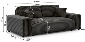 Ciemnoszara sztruksowa sofa 213 cm Justin – Ropez