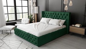 Emporius Rolia łóżko chesterfield 140x200 - pojemnik i stelaż, wysoka jakość - łóżko dwuosobowe 140x200 w stylu glamour - aksamit, zielony (Kronos 19)