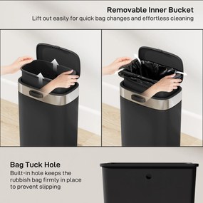 HOMCOM Kosz na śmieci, stal nierdzewna, kuchenny kosz z pokrywą pozostającą otwartą, wyjmowany wkład, 21,5x19,5x30 cm, czarny