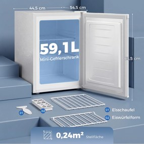 HOMCOM Mini-zamrażarka 59 l, zamrażarka stołowa, wymienny zawias drzwi, wyjmowane półki, regulacja temperatury, Biały | Aosom PL