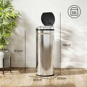 HOMCOM 50 L Kosz z czujnikiem, Automatyczny kosz na odpady, Stalowy kosz kuchenny z czujnikiem podczerwieni, do kuchni, jadalni | Aosom PL