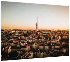 Obraz na szkle zachodu słońca nad Žižkov (70x50 cm)