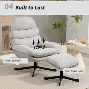 HOMCOM Fotel wypoczynkowy z podnóżkiem, fotel lounge z tkaniny chenille, nowoczesny fotel do oglądania TV, 78 x 93 x 100 cm, jasnoszary