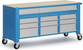 Mobilny stół warsztatowy G9, 12 szuflad, 1690 x 595 x 865-1130 mm, szary/niebieski