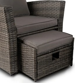 Zestaw Mebli Ogrodowych DELGADO Szary Sofa Fotele Pufy Stolik Technorattan Nowoczesny