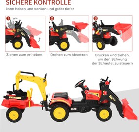 Samochód na pedały z ładowarką czołową ciągnik na pedały na 3-6 lat zabawka dzieci czerwony | Aosom.pl