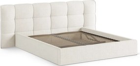 Tapicerowane łóżko dwuosobowe ze schowkiem ze stelażem 180x200 cm w kolorze kości słoniowej Eric – Micadoni