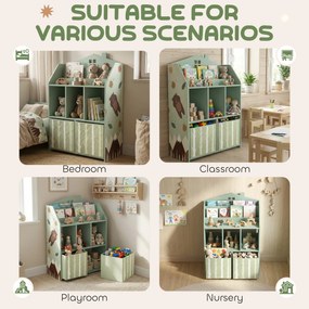 AIYAPLAY Dziecięcy regał na książki z 2 materiałowymi szufladami, dla dzieci w wieku 3-8 lat, 62,5x30x91,5 cm, zielony | Aosom PL