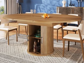 Stół rozsuwany - MDF - Okrągły stół - 118-158 cm - 6 osób - 1 drzwi - 2 półki - naturalny