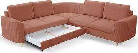 Masseno Narożnik VELA z funkcją spania i pojemnikiem na pościel Narozniki L, Rozkładana sofa - Różowy, CASTEL 55