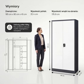 Szafa metalowa wielofunkcyjna: DAWID 900 x 1850 x 450 mm, antracytowo-biała