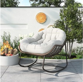 Fotel bujany - Fotel bujany o dużych rozmiarach - z tapicerowanym siedziskiem, beżowy