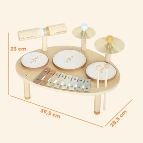 AIYAPLAY Zestaw Instrumentów Muzycznych 4-w-1 dla Dzieci z Bębnami, Ksylofonem i Perkusją – Montessori Zabawka Edukacyjna dla Dzieci od 2 Lat | Aosom PL