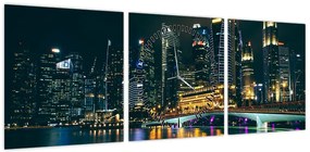 Obraz Singapuru nocą (z zegarem) (90x30 cm)