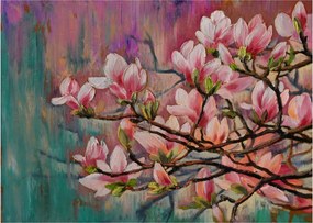Obraz na szkle - Obraz na szkle olejny, Kwitnąca sakura (70x50 cm)