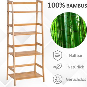 HOMCOM Regał na Książki, 4 Poziomy, Design Drabiniasty, Bambus, Kolor Naturalny