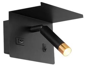 Kinkiet punktowy z półką i ładowarką USB 1xG9/35W/230V czarno-złoty