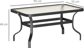 Outsunny Stolik z Twardym Szkłem i Falistym Designem, Zaokrąglone Rogi, Stół Balkonowy 95x55 cm, Czarny