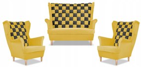 Zestaw uszak CAROL DUO sofa fotele Family Meble żółty miodowy - brąz