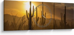 Obraz - Kaktusy Saguaro (z zegarem) (90x30 cm)