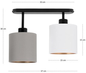 Lampa sufitowa czarna dwupunktowy spot z szaro-białymi abażurami C-330
