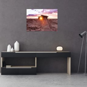 Obraz na szkle - zachód słońca na pustyni (70x50 cm)