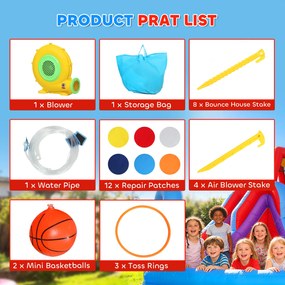 AIYAPLAY Dmuchany zamek 8-w-1 z dmuchawą, zjeżdżalnią, brodzikiem, trampoliną i ścianką wspinaczkową do użytku wewnątrz i na zewnątrz, 350x325x210 cm, wielokolorowy | Aosom PL