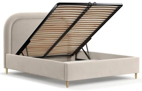 Beżowe tapicerowane łóżko dwuosobowe ze schowkiem i stelażem 140x200 cm Mija – Maison de Rêve