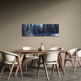 Obraz śnieżnego lasu (z zegarem) (90x30 cm)
