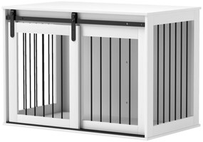 PawHut Boks dla psa z drzwiami przesuwnymi, wentylacją, płyta wiórowa i stal, 98 x 58 x 61 cm, Orzech