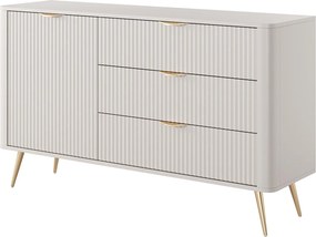 Komoda: 3 szuflady, 1 drzwi, kaszmir, złote nóżki, 138,2 x 81,2 x 38 cm