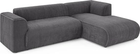 Ciemnoszary sztruksowy narożnik (prawostronny/z szezlongiem) Merid – Ropez