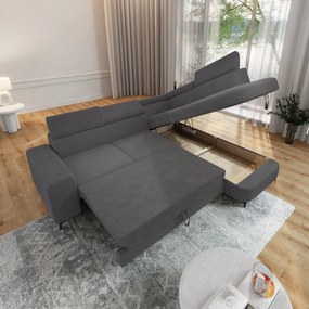 Masseno Narożnik ALVORO z funkcją spania i pojemnikiem na pościel Narozniki L, Rozkładana sofa - Szary, QUELLE 92