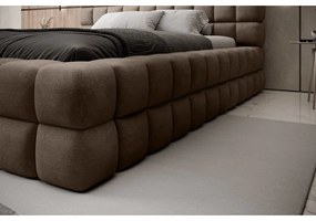 Jasnobrązowe tapicerowane łóżko dwuosobowe ze schowkiem ze stelażem 140x200 cm Dizzle – ELTAP