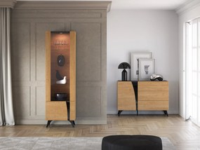 Witryna do salonu HESTIA 1W1D 58cm dąb/czarna lewa ML MEBLE