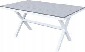 Stół ogrodowy aluminiowy biały 150x90x75 cm trwały blat kompozyt drewniany