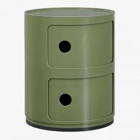 Okrągły Stolik Nocny Babel Z Półkami Intensywny Verde Olive & 2 Szuflady - Sklum