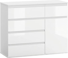 HOMCOM Nowoczesny sideboard, szafka do przechowywania z 5 szufladami, regulowaną półką, drzwiami Soft-Close, biały wysoki połysk | Aosom PL