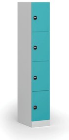 Szafka skrytkowa, 4 schowki, 1850 x 300 x 500 mm, demontaż, zamek RFID, drzwi zielone