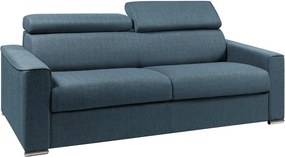 Kanapa 4-osobowa rozkładana typu express z niebieskiej tkaniny z siedziskiem z pianki z pamięcią kształtu - pow. spania na szerokich listwach 160 cm - Materac 22 cm z pianki i z siedziskiem z pianki z pamięcią kształtu VIZIR